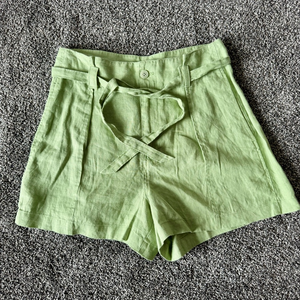 Madewell Seedling Tie Waist Paperbag Shorts Light Green Linen Size 2 NWT